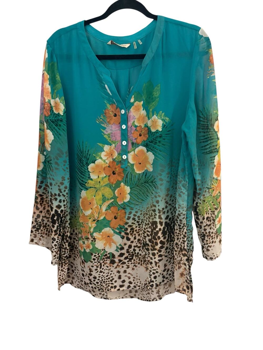 Soft Surroundings Semi-sheer Blouse Top XL Chic Comfort Flowy Boho Floral